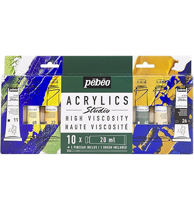 833-316 - Pebeo - Studio Acrylic 10 x 20ml + Brush, Assorti