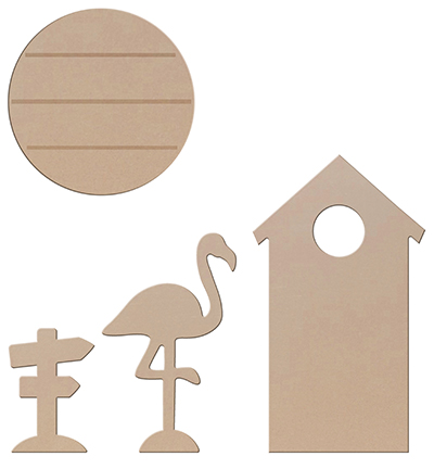 460.454.070 - Kippers - MDF Beach set: Flamingo, Beachhouse, Sign + Decowood disc round