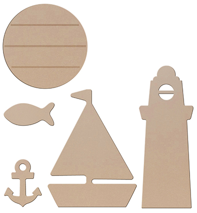 460.454.080 - Kippers - MDF Sea set: Boat, Lighthouse, Anchor, Fish + Decowood disc round