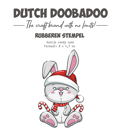 497.004.017 - Dutch DooBaDoo - Rubber stempel Konijn candy cane