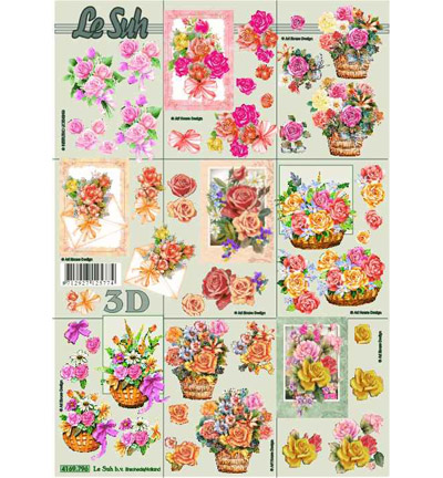4169.796 - Le Suh - fleur, bouquet, rose, noeud, cadre, enveloppe