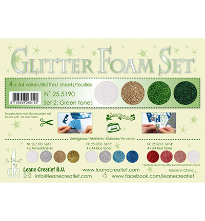25.5190 - Leane Creatief - Set 2, 4 different glitter foam sheets green /gold /silver colours.