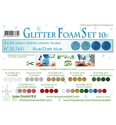 257.651 - Leane Creatief - Glitter Foam set 10, 2 bleus et 2 bleu foncé