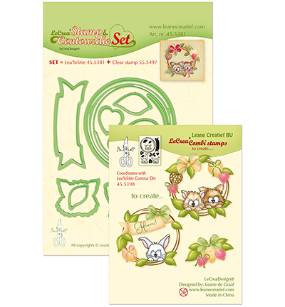 45.5381 - Leane Creatief - Set with Contour cutting die & clear stamp Wreath with pets