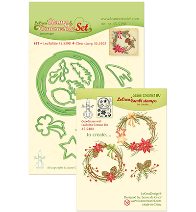 45.5398 - Leane Creatief - Set with Contour cutting die & clear stamp Christmas wreath