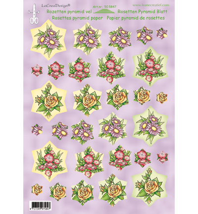 50.5847 - Leane Creatief - Rosettes pyramide fleurs jaune/rouge