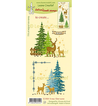559.501 - Leane Creatief - Silikon Kombi Stempel, Weihnachtsszene mit Hirsche