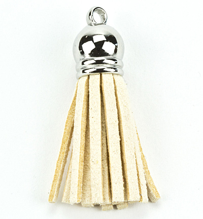 12312-1204 - Hobby Crafting Fun - Tassel with cap, faux suede, beige/ silver
