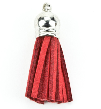 12312-1205 - Hobby Crafting Fun - Tassel with cap, faux suede, red/ silver