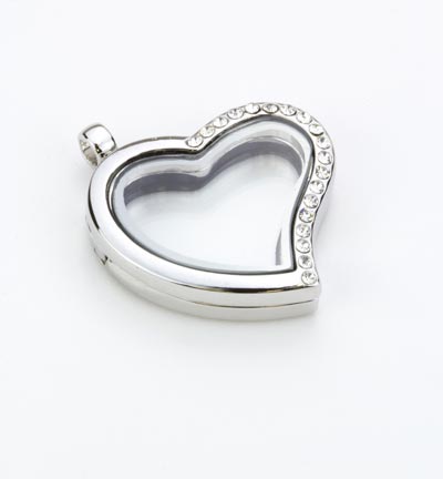 12334-3403 - Hobby Crafting Fun - Glass Pendant with Strass, Heart, Silver