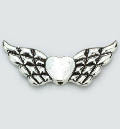 12419-1903 - Hobby Crafting Fun - Angel Wings with Heart, Platinum, 21x41mm, 2pcs