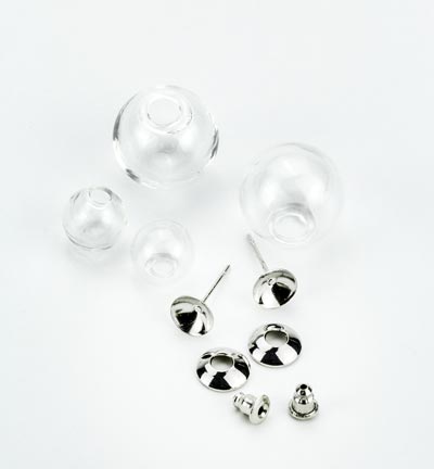 12420-2001 - Hobby Crafting Fun - Earring Set with Glass Domes , platinum, 10 & 16mm