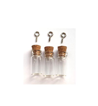 12423-2301 - Hobby Crafting Fun - Mini Glass Bottles, with cork & screw hanger