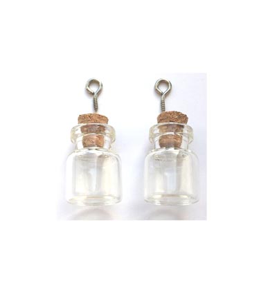 12423-2302 - Hobby Crafting Fun - Mini Glass Bottles, with cork & screw hanger