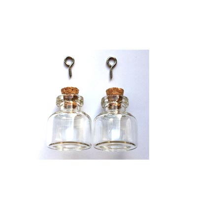 12423-2303 - Hobby Crafting Fun - Mini Glass Bottles, with cork & screw hanger