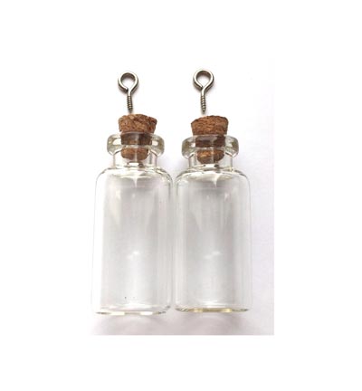 12423-2305 - Hobby Crafting Fun - Mini Glass Bottles, with cork & screw hanger