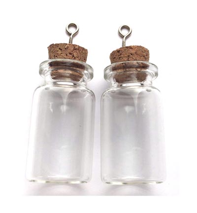 12423-2307 - Hobby Crafting Fun - Mini Glass Bottles, with cork & screw hanger