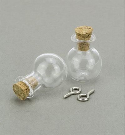 12423-2311 - Hobby Crafting Fun - Mini Glass Bottles, with cork & screw hanger