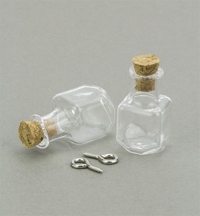 12423-2312 - Hobby Crafting Fun - Mini Glass Bottles, with cork & screw hanger