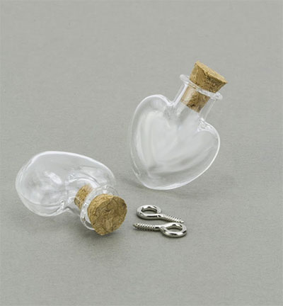 12423-2314 - Hobby Crafting Fun - Mini Glass Bottles, with cork & screw hanger, heart