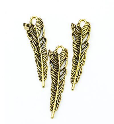 12419-1935 - Hobby Crafting Fun - Metal Charms, Feathers, Gold