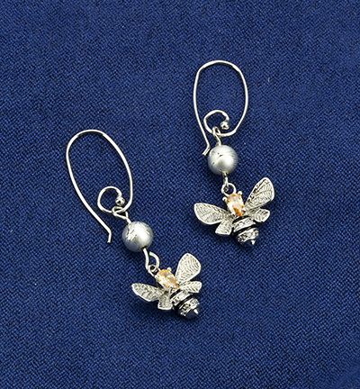 12415-1284 - Hobby Crafting Fun - Earrings queen bee & silver bead, organza bag