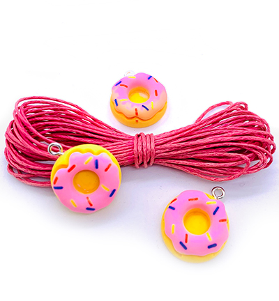 12415-1607 - Hobby Crafting Fun - Toy Charms: 3 Donuts & cotton cord