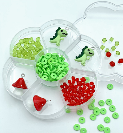 12415-1622 - Hobby Crafting Fun - Dino finds mushrooms 4 toy charms & katsuki beads/glass beads