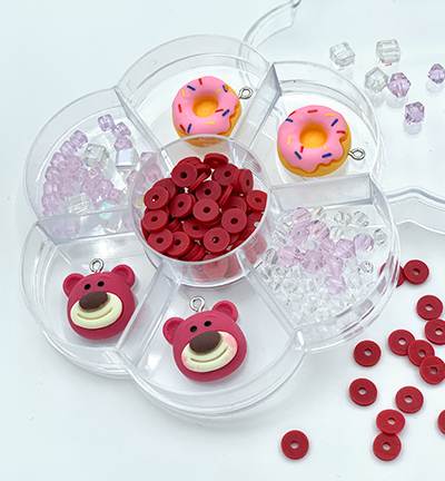 12415-1623 - Hobby Crafting Fun - Bear luv donuts 4 toy charms & katsuki beads/glass beads
