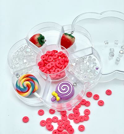 12415-1625 - Hobby Crafting Fun - Strawberries n lolliops 4 toy charms & katsuki beads/glass beads