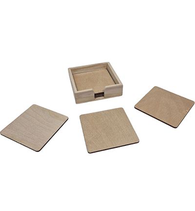 SL751 - Kippers - Onderzetters vierkant berken triplex in houder