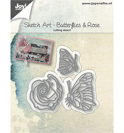 6002/1134 - Joy!Crafts - Stanzschablonen - Sketch Art - Schmetterlingen und Rose