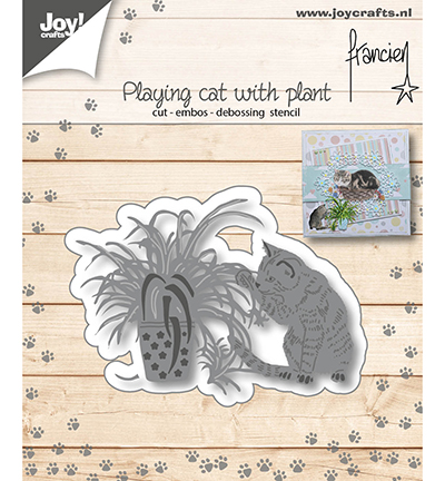 6002/1127 - Joy!Crafts - Snij-embos-debosstencil - Franciens spelende kat met plant