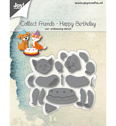 6002/1185 - Joy!Crafts - Cut-embosstencil - Collect Friends – Dog & Cat-Happy Birthday