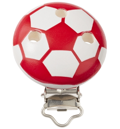 H3260-077 - Stafil - Clip voor speenketting Voetbal, Wit-rood