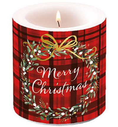 39215565 - Ambiente - Candle Small Christmas Plaid Red