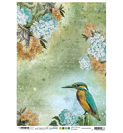 JMA-NA-RICE05 - Jenines - JMA Rice paper Kingfisher, flowers New Awakening nr.05