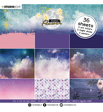 SL-MFL-PP23 - StudioLight - SL Paper Pad Purple night skies Moon Flower Collection nr.23