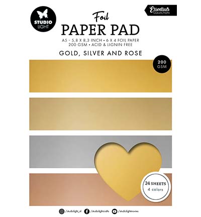 SL-ES-PP210 - StudioLight - Foil Paper Pad Gold, silver and rose Essentials nr.210