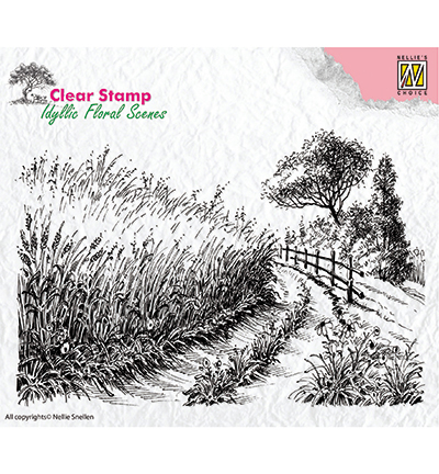 IFS005 - Nellies Choice - Clear Stamps idyllic floral scene Cornfield and country road
