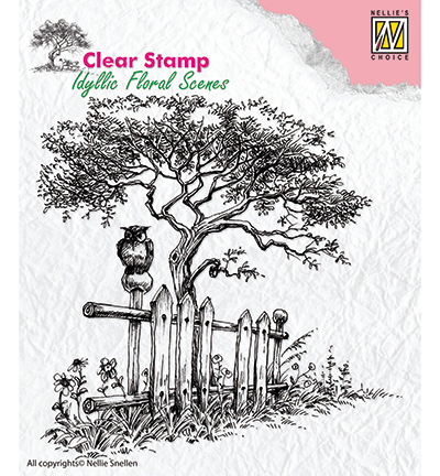 IFS008 - Nellies Choice - Clear Stamps idyllic floral scene Tree with fence