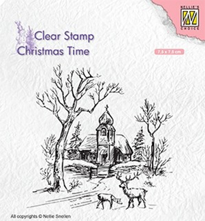 CT027 - Nellies Choice - Wintery scene with church & reindeer