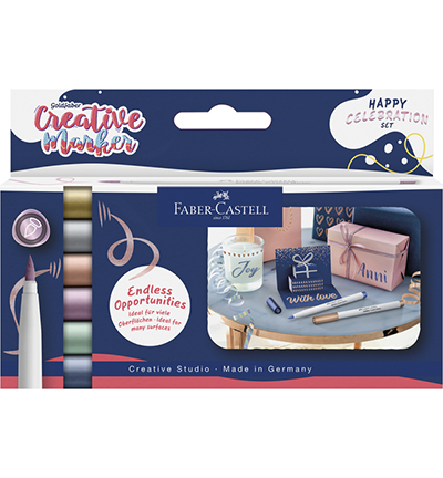 FC-161006 - Faber Castell - Marker creatief FC Goldfaber brushpunt B Happy Celebration, set a 6 stuks