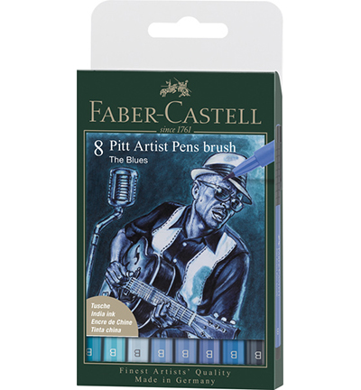 FC-167173 - Faber Castell - PaP Brush Tuschestift, 8er Etui Blues