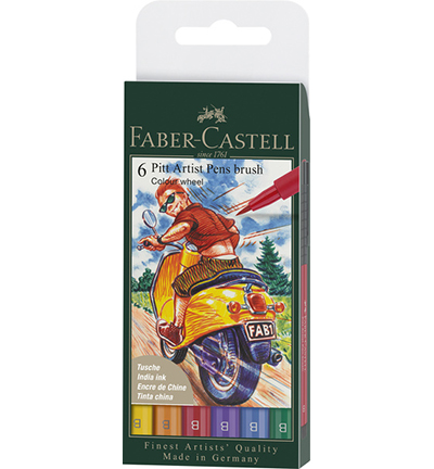 FC-167174 - Faber Castell - PaP Brush Tuschestift, 6er Etui, Colour wheel