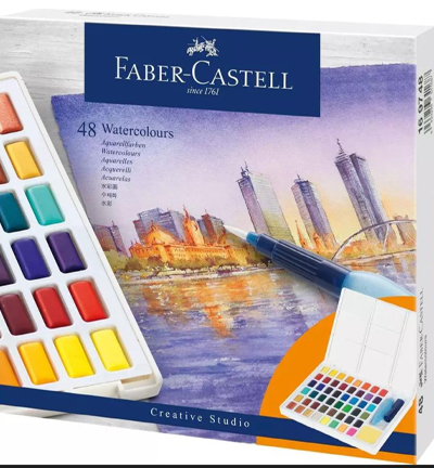 FC-169748 - Faber Castell - Waterverf set, 48 kleuren, met palet
