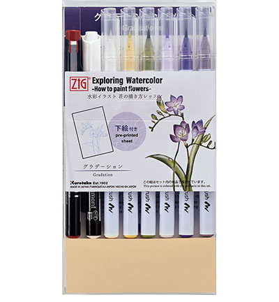 EW-2 - Kuretake / ZIG - How to paint Flowers kit 2, Gradation
