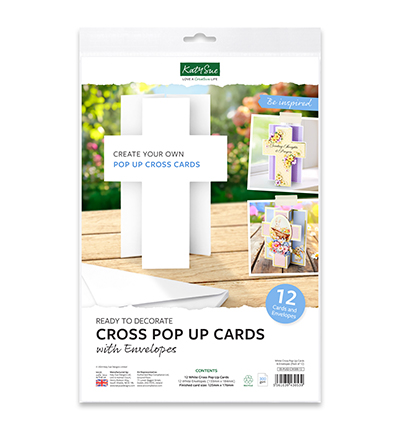 05-PU02-CW300-12 - Katy Sue Designs - White Cross Pop Up Cards & Envelopes