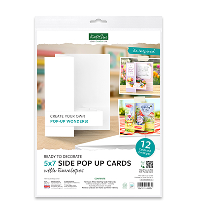 05-PU03-CW300-12 - Katy Sue Designs - White 5x7 Side Pop Up Cards & Envelopes