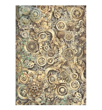 DFSA41113 - Stamperia - Stamperia Rice Paper A4 – Gardens of Time Gears Pattern